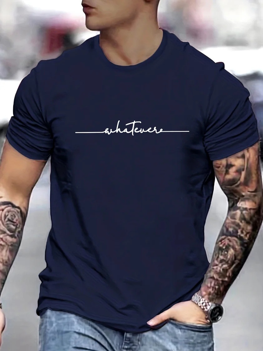 European & American Oversized Men's Fun Printed Casual Text & Letter Cotton Crew Neck T-Shirt - TT7309