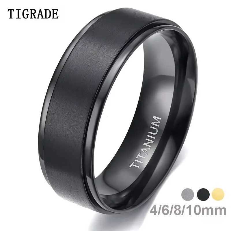 Tigrade 46810mm Black Titanium Ring Man Brushed Wedding Band Women Engagement Rings Silver Color Bague Femme anneau bijoux W251017