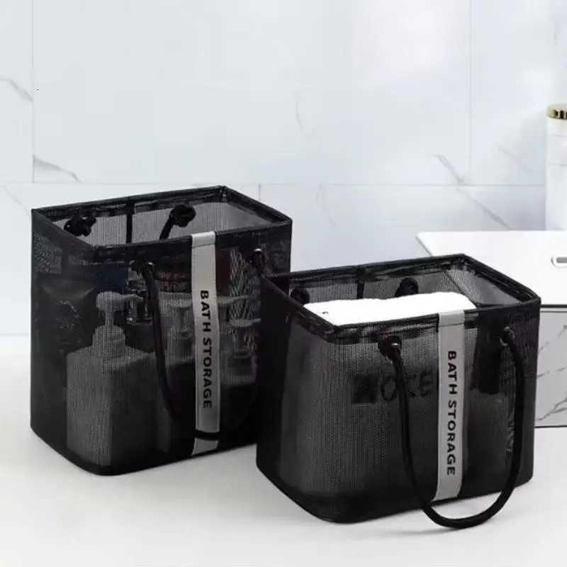 Portable Mesh Toiletry Bag Handle Quick Drying Large Capacity Bathroom Shower Travel Makeup Tote Handbag Organizer Basket W251017