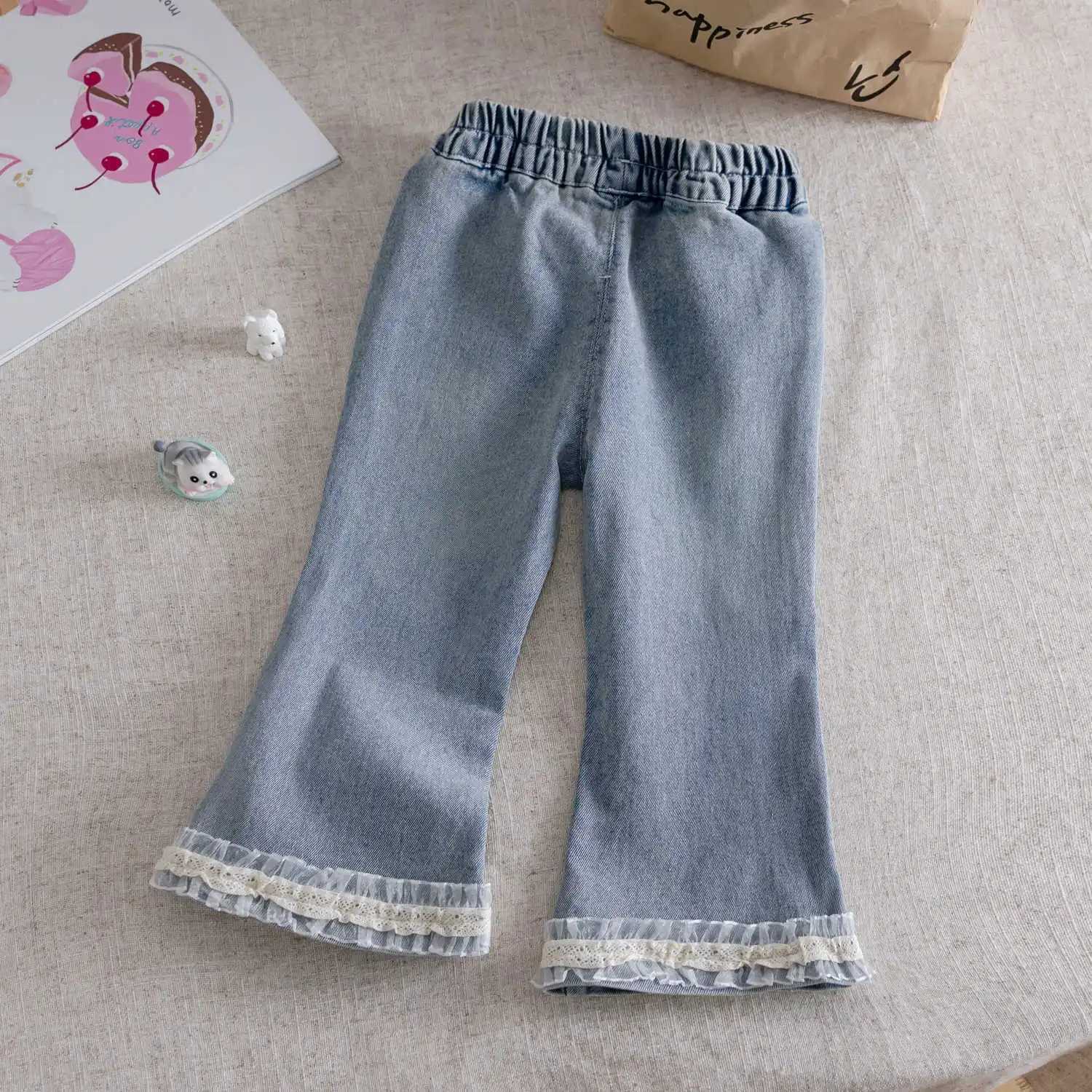 2025 Baby Girls Cute Bow Lace Jeans Denim Casual Pants Spring Autumn Fashion Kids Children Princess Cowboy Clothes TrousersT251017