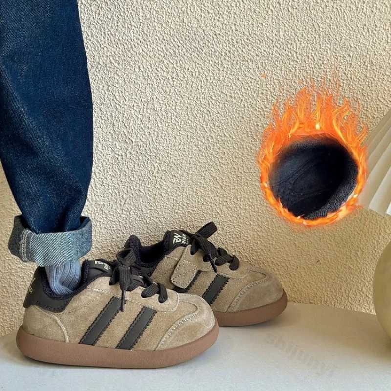 Childrens Casual Shoes 2025 Autumn Winter New Fashion Cross Tied Girls Flats Thicken Warm Comfortable Non Slip Boys SneakersT251017