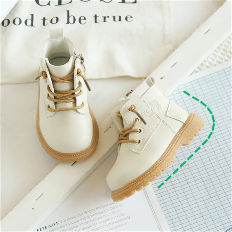 SpringAutumn Baby Boots Leather British Style Boys Fashion Boots Rubber Sole Zip Side Toddler Girls Ankle Boots 1525 251015