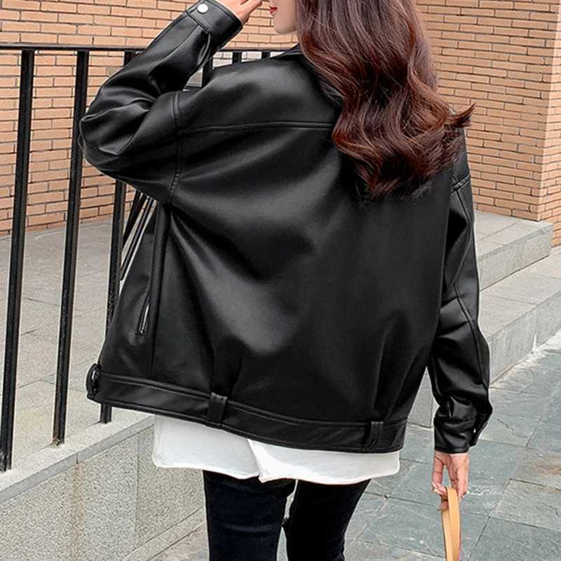 black Faux Leather Jacket Women PU Motorcycle Jackets Coat Korean Autumn winter fall jackets for women 2025 new fashion elegantT251017