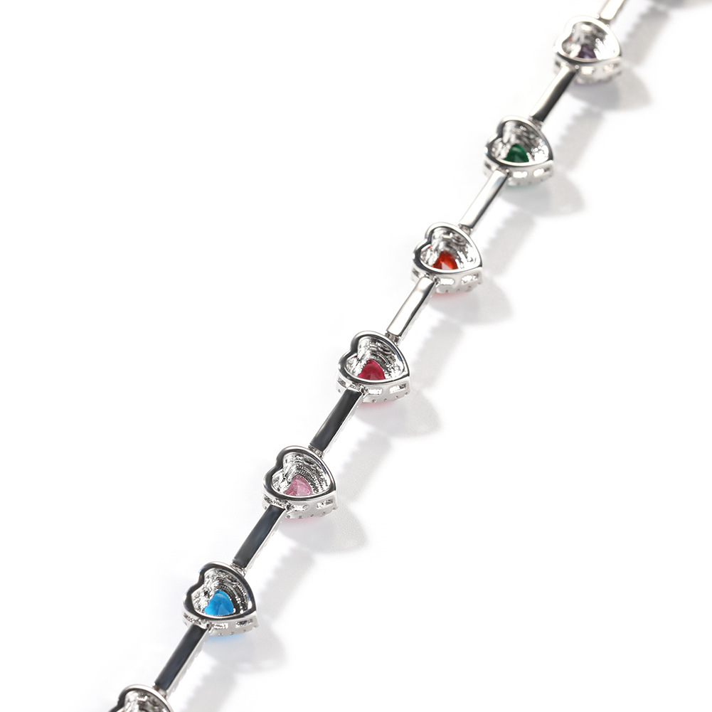 Colored 5A Zircon Love Heart Tennis Chain Necklace Bracelets 18K Gold Plated Jewelry