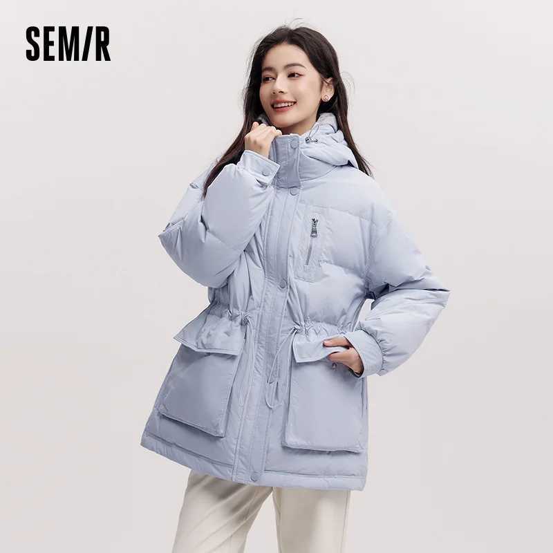 Semir MidLength Down Jacket Women Hooded Loose Fit Waist Cinching 2025 New Winter Minimalist Style W251016