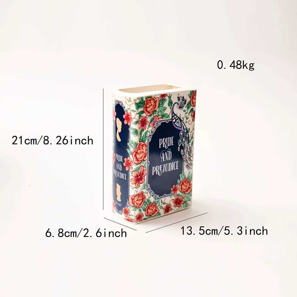 Square Book Ceramic Vase Creative Painted Vase Art Flower Arrangement Accessories Living Room Home Decoration Table Vase C251017