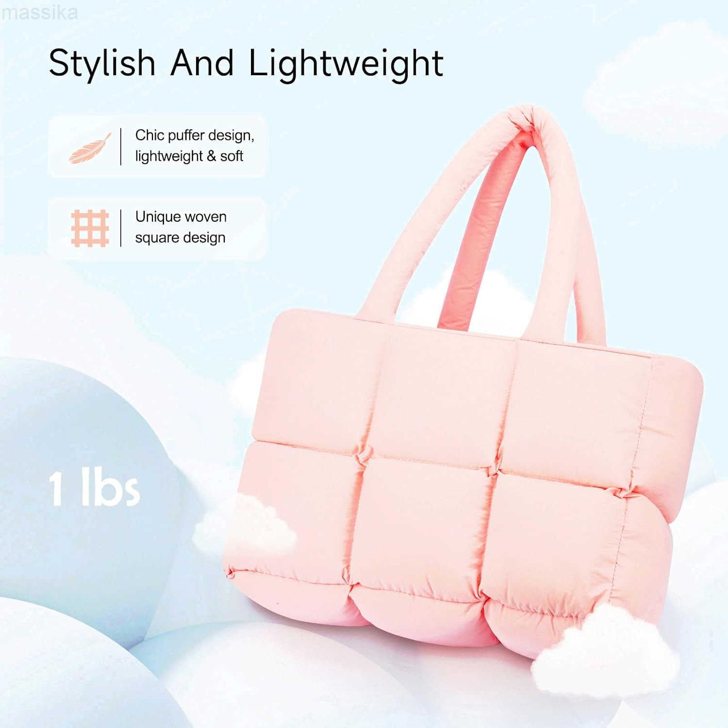Travel Puffer Tote Bag for Women Large Quilted Shoulder Bag Handbag Puffy Weekender Overnight Bag for Shop Work Gym M251017