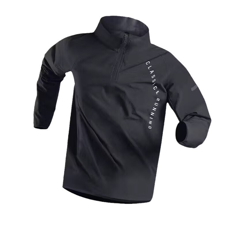 Winter Fleece-Lined Warm Affordable Quick-Dry Long Sleeve T-Shirt Men's Sports Top Running Morning Jogging Half-Zip Training Wear