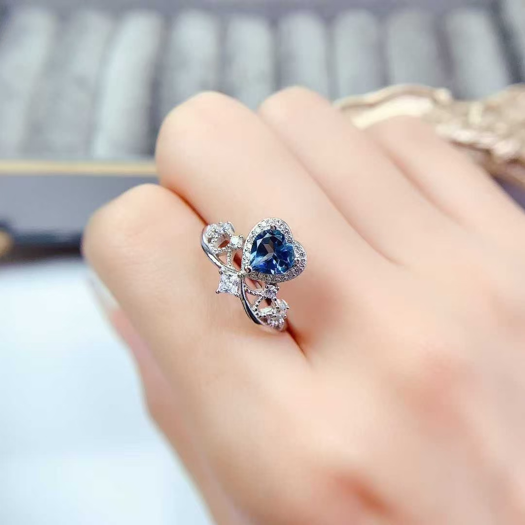 925 silver gemstone crown ring natural topaz ring for engagement 6mm genuine London blue topaz jewelry with certificate