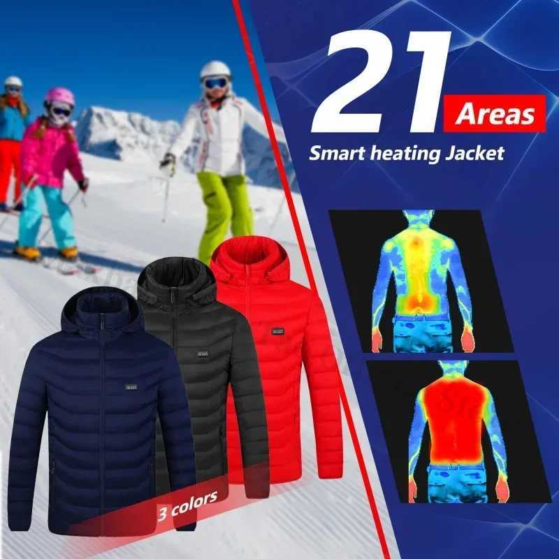 21 Areas Heated Jacket Mens USB Electric Smart Hooded Coat SelfHeating Clothes Men Casual Ski ColdProof Thermal Padded Jacket H251017