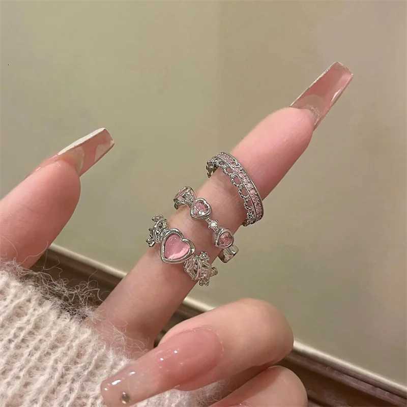 3pcs Fashion Love Heart Zircon Open Rings Set for Women Gothic Sweet Girls Geometric Finger Rings Y2K Party Jewelry Accessories Z251017