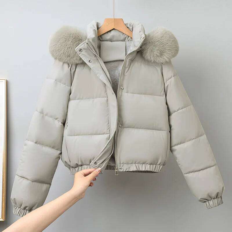 Winter Short Parkas Women's Cotton-Padded Clothes Add Veet Thicken Outerwear Fur Collar Removable Hooded Coats Warm Jackets