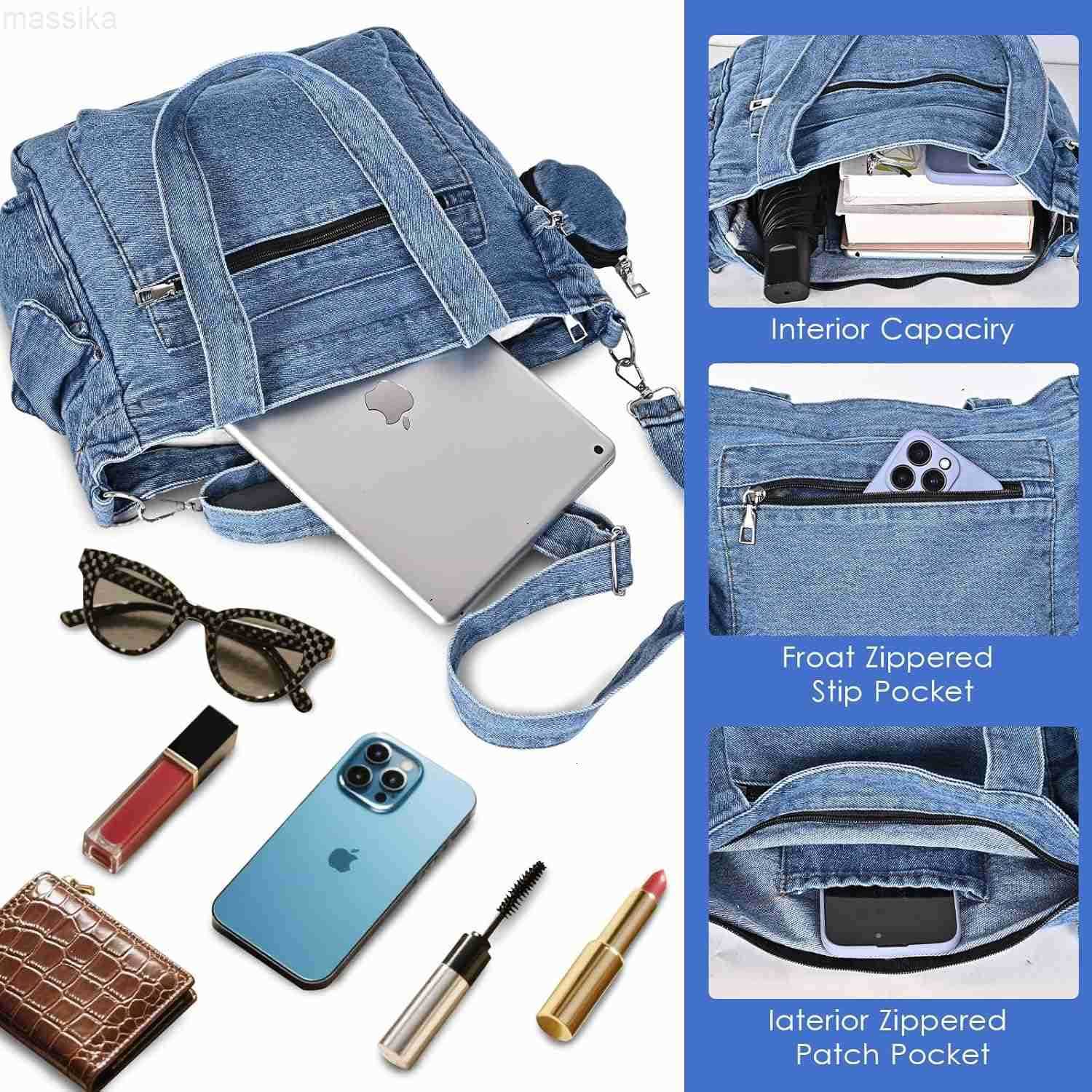 Denim Tote Bag Jean Purses for Women Denim Crossbody Bags with Small Purse Shoulder Handbag M251017