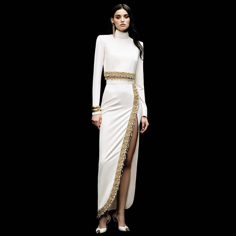 2025 Designer HIGH STREET Newest Fashion Runway Suit Set Women's Diamonds Beaded Cropped Tops Long Skirt Set 2pcs