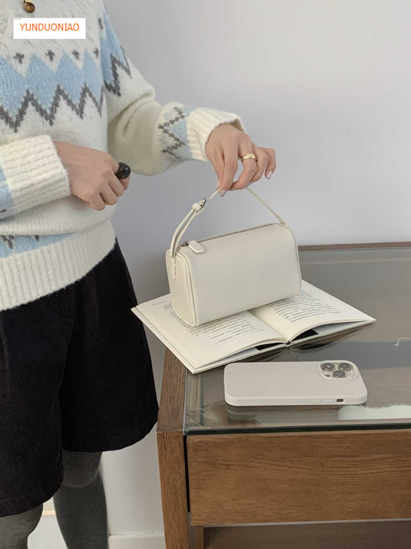 Suede cowhide luxury handbag new autumn and winter designer bag hand-held pencil case women's shoulder bag trendy and versatile women's hand