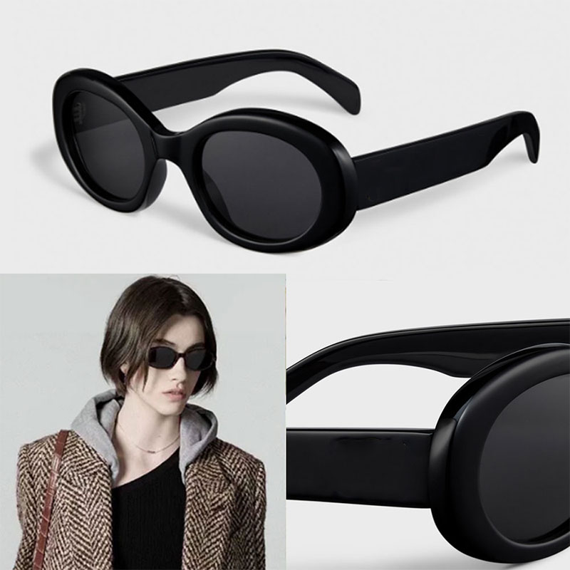 Fashion womens oval sunglasses Classic fashion Acetate Womens Elliptical Small Frame Temple Triom phe logo Fashionable outdoor leisure minimalist 40194