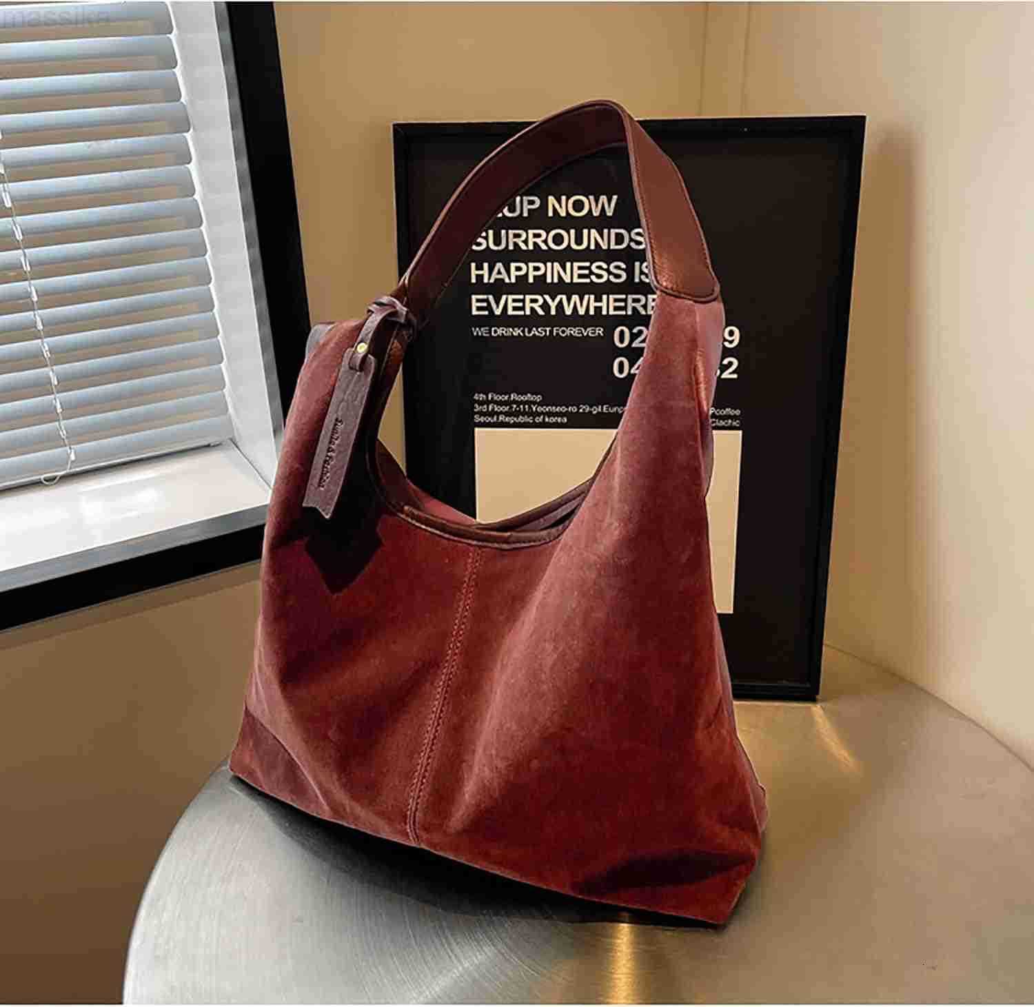 Leather Hobo Bag for Women Brown Purses Suede Purse Slouchy Tote Bag Suede Tote Bag Fall Winter Purses Handbag M251017