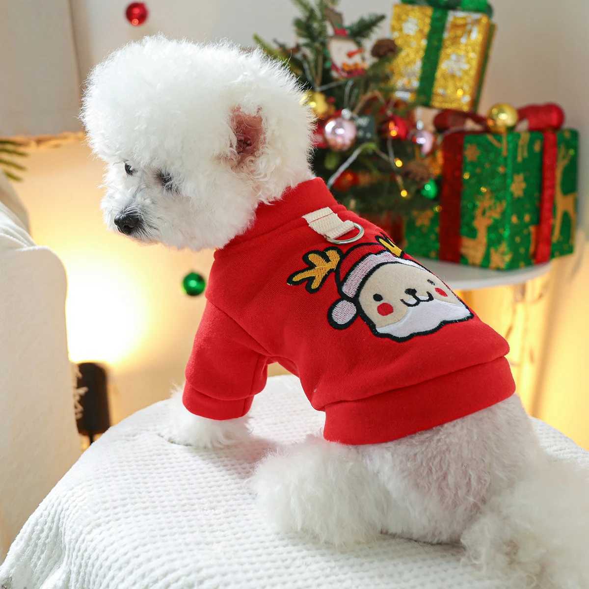 Jingle Sweater Elk Pet Dog Cat Clothes Autumn and Winter Christmas Cardigan Can Be Towed Red CardiganW251017