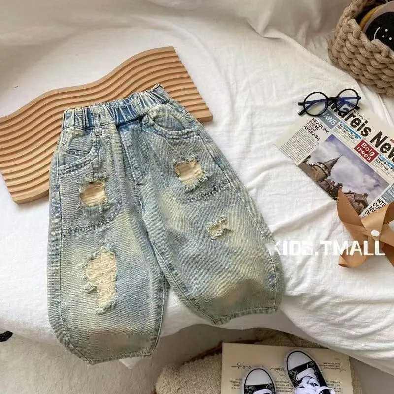 Childrens jeans Spring and Autumn boys casual ripped pants 2025 new baby pants stylish Korean trousersT251017
