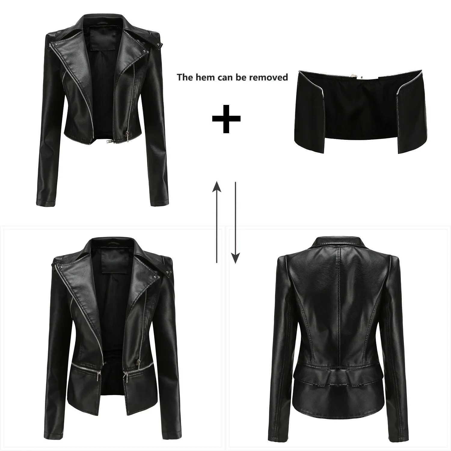 Women Faux Leather Coat Turn Down Collar Full Sleeve Jackets Zipper Casual Splice Coats Short Jacket Sexy Slim Fit AutumnT251017