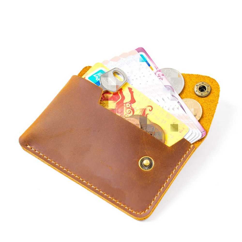 Handmade minimalist cowhide card case Head layer cowhide creative small snap closure wallet Japanese retro card bagW251017