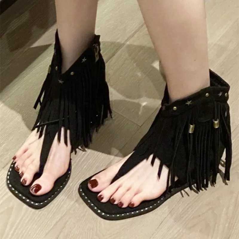 Metal Rivet Zipper Women Flipflops Fashion Fringe Flat Designer Sandals Summer Simple Comfortable Nonslip Women Roman Shoes Z251015