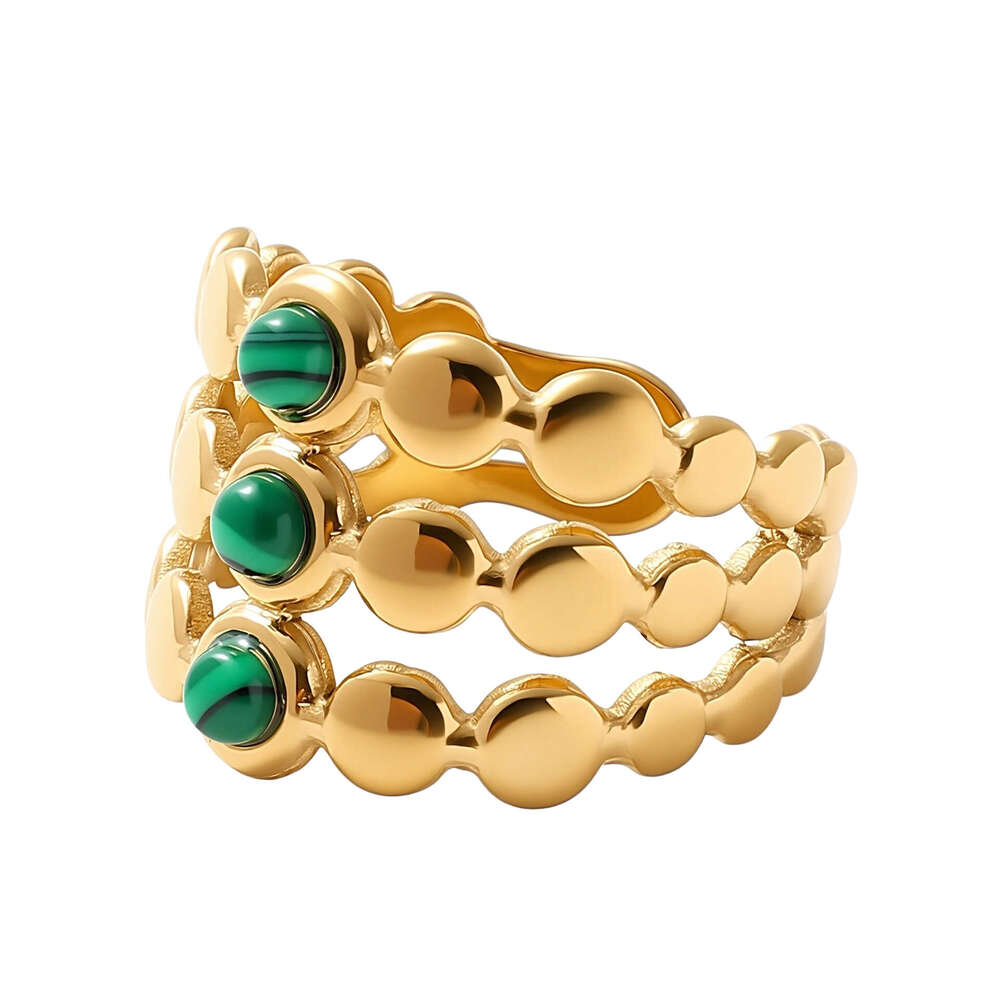 Emerald Multi-layer Stainless Steel Vintage Style Gold-plated Ring Jewelry ddmypluto
