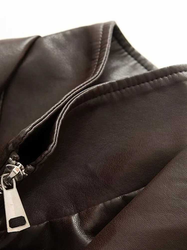 Autumn and winter womens fashion American retro cool highend British style imitation leather waist slimming jacketT251017