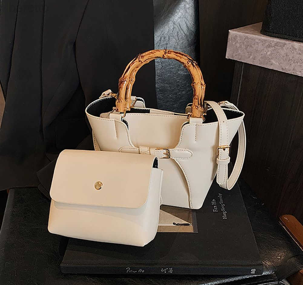 Womens Bucket Bag Trendy Crossbody Bags For Women Vegan Leather Bamboo Handle Shoulder Handbags Spring Summer Travel Purse Z251017