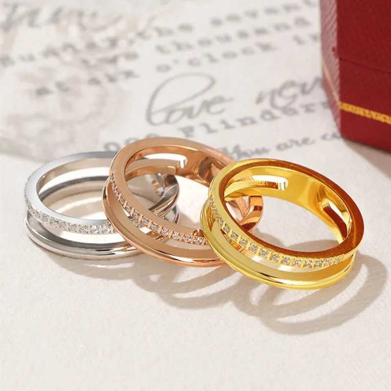 Stainless Steel Pave CZ 2 Layer Ring Wedding Band for Women Girl Size 510W251017