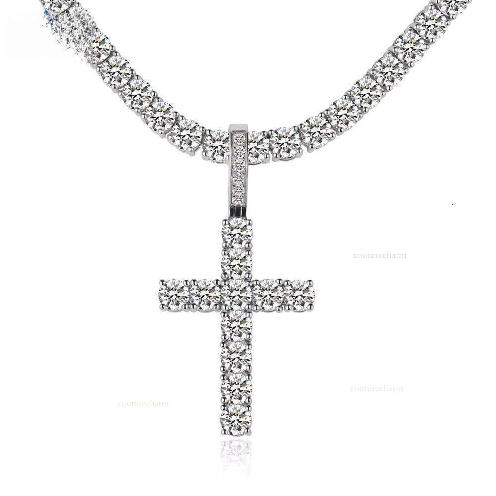 5mm 0.5ct Ice Out Silicon Stone GRA Charm fashion Necklace Religious Christian Cross Pendant