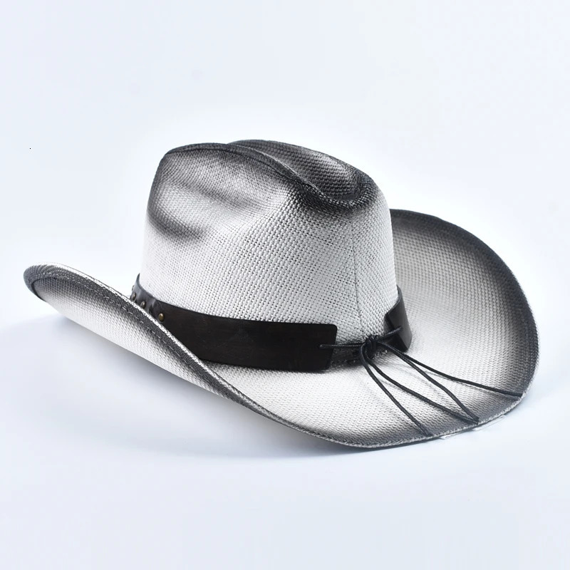 Western Style Straw Cowboy Summer Hats For Men Vintage Curled Wide Brim Cowgirl Hats Sombrero Hombre 251015