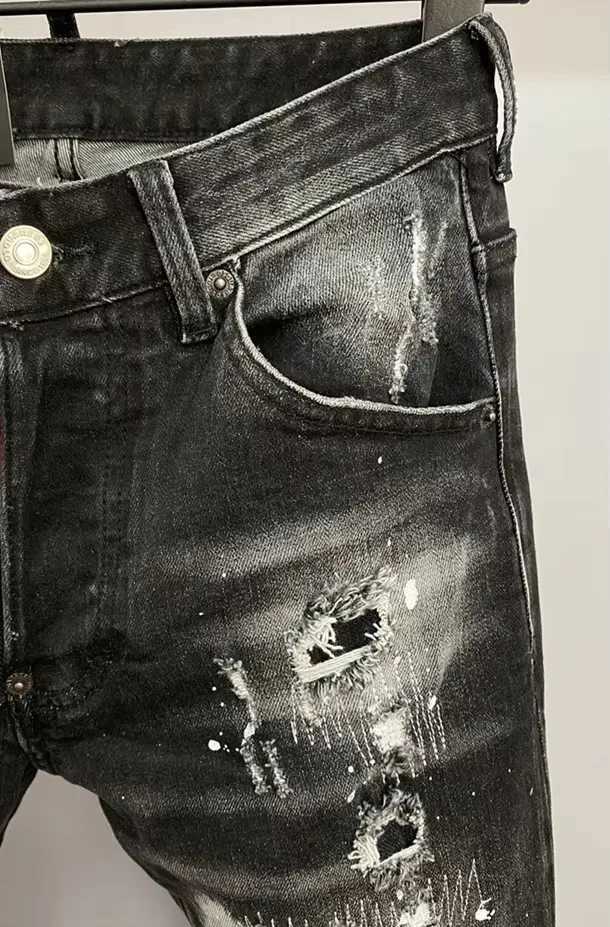 Fashion BRAND Men Jeans Denim Pants Hole Slim Pencil Trousers Metal Buttons Party Clothes Classics Fashionable Black1 Y251105