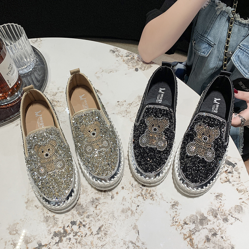 Women Cartoon Bear Thick Bottom Sneaker Running Fashion Designer Woman Shoes Luxury Rhinestone Casual Shoes Comfortable Leisure Loafers Zapatillas Muj