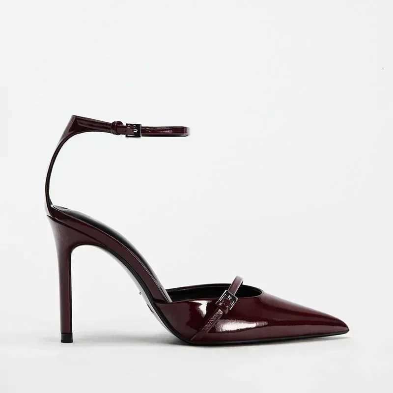 Sexy Ankle Strap Thin High Heels Women Summer Patent Leather Luxury Banquet Wedding Shoe Elegant Pointed Toe High Heeled Sandals Z251015