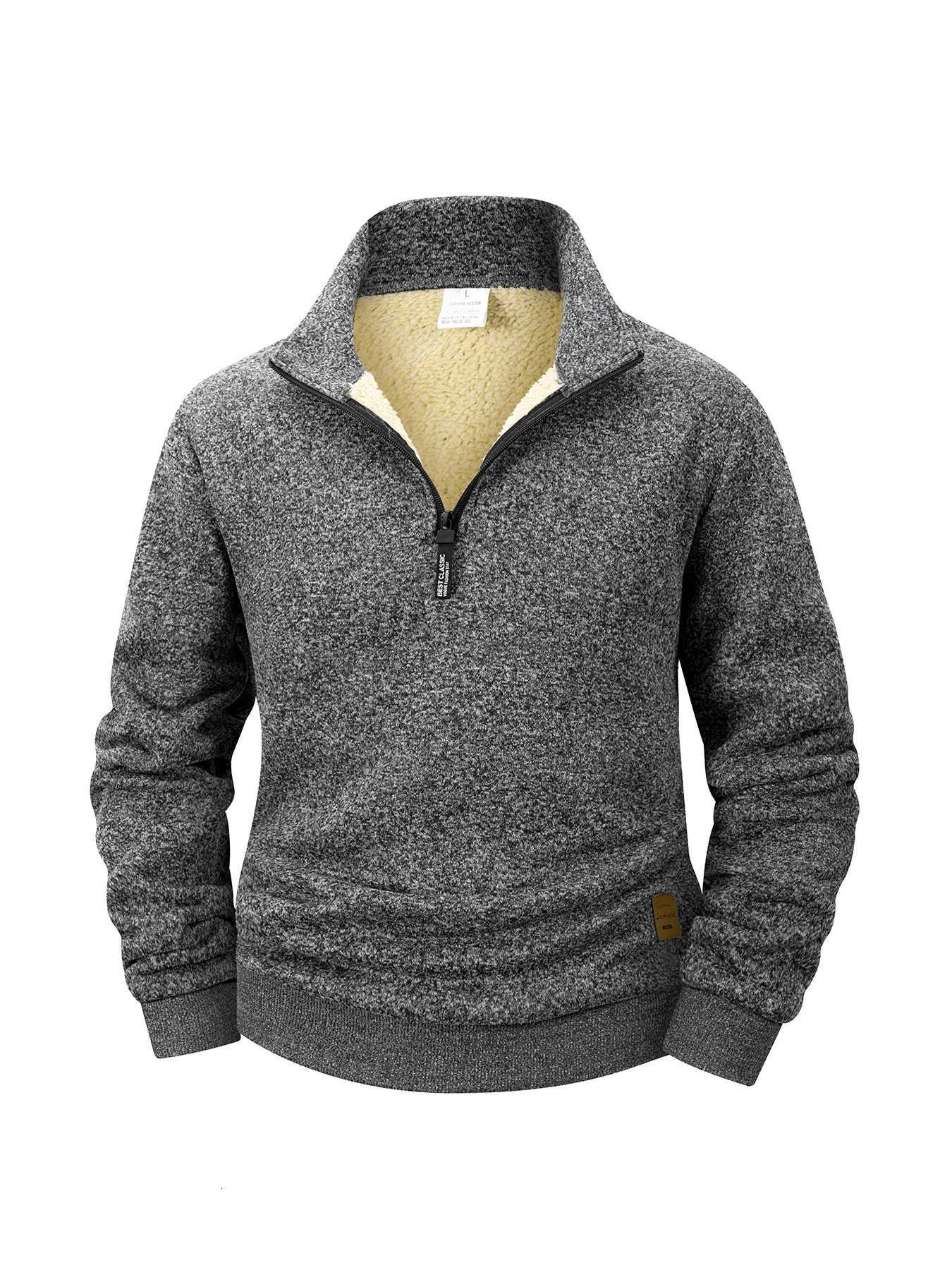 Men Fleece Lined Sweatshirts Winter Warm Pullover Half Zipper Pullover for Male Hoody Outdoor Sweatshit Solid Color Stand Collar Z251017
