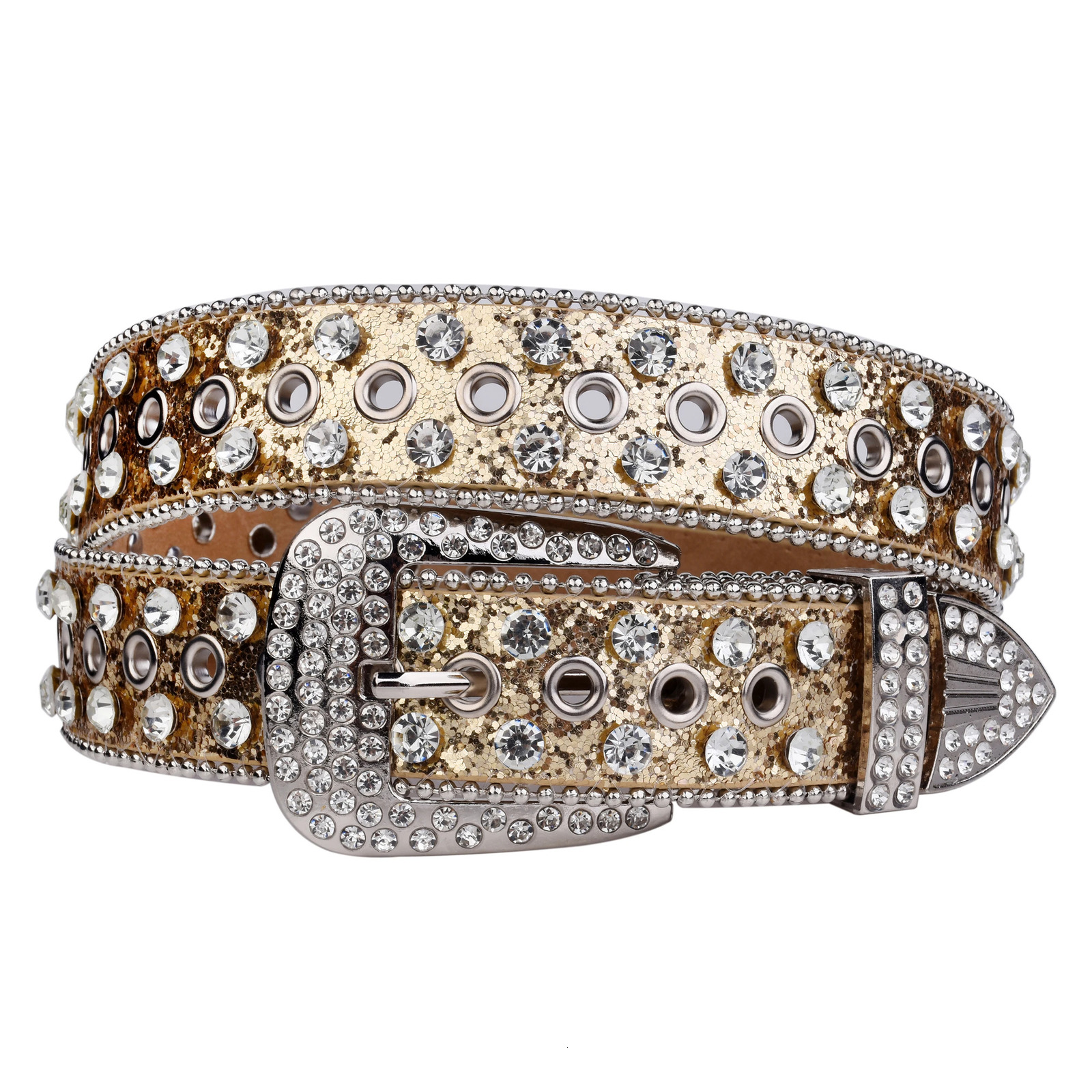 Silvery Sparkly Rhinestone Belt Y2K Beads Decor Sequin Belt Punk Western Cowboy Cowgirl Belt Jeans Pants Belt Decorative PU Belt 251010