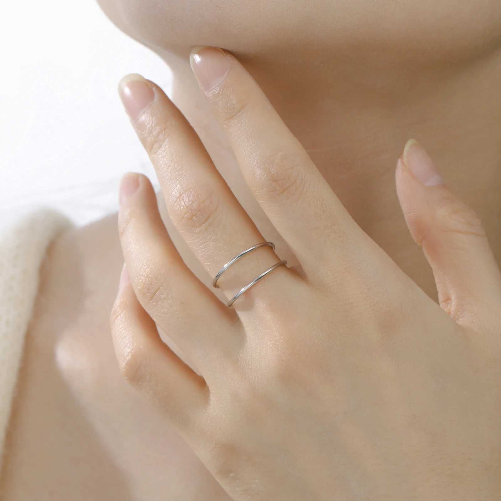 Skyrim Minimalist Double Layer Open Rings Women Stainless Steel Adjustable Finger Ring Geometric Jewelry Wedding Gift WholesaleW251017