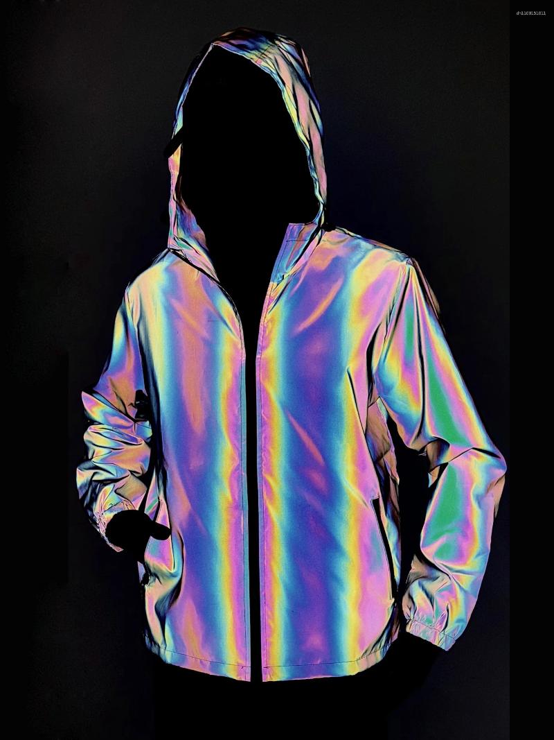 Men's Jackets Colorful Reflective Jacket Fashion Spring Autumn Casual Riding Luminous Streetwear Male Hip Hop