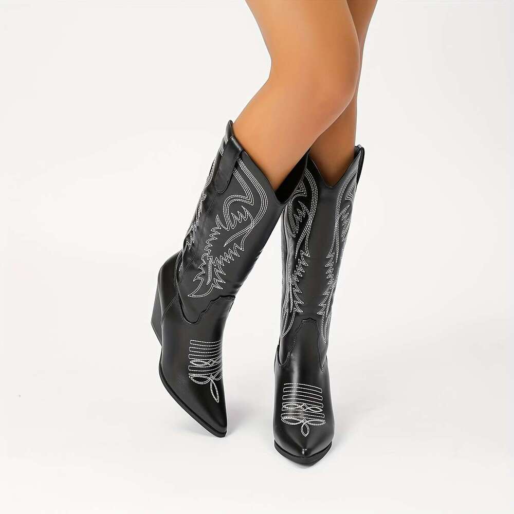 Women's White/Pink/Black Cowgirl With Wide Toe White Fringe-Like Patterns Pointed Toe, Round Heel Cone, All-Season Faux Furs-Like-Look-Like Net N