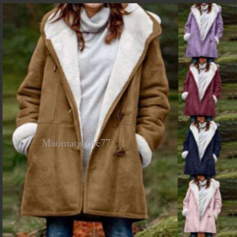 Women's Winter Intellectual Simple Haruku Style Solid Color Casual Button Cardigan Warm Mid-Length Hooded Women's Coat