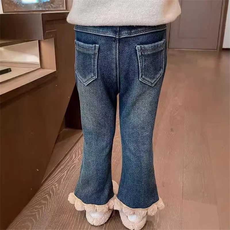 Girls Fleece Flared Pants New Autumn Winter Kids Thick Warm Trousers Baby Casual Jeans Outer Wear Children ClothesT251017