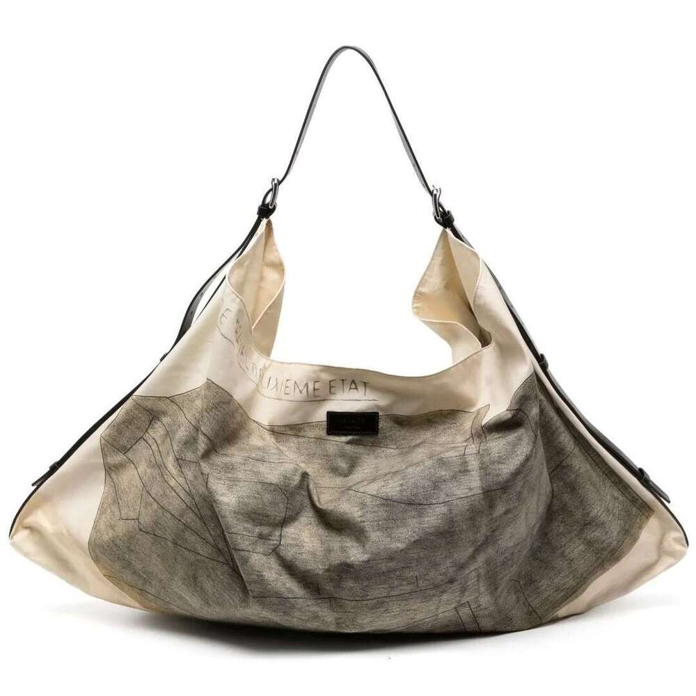 Lemai*E Collaboration 25Ss Hand-Painted Canvas Casual Minimalist Style Printed Shoulder Tote Bag Large Capacity