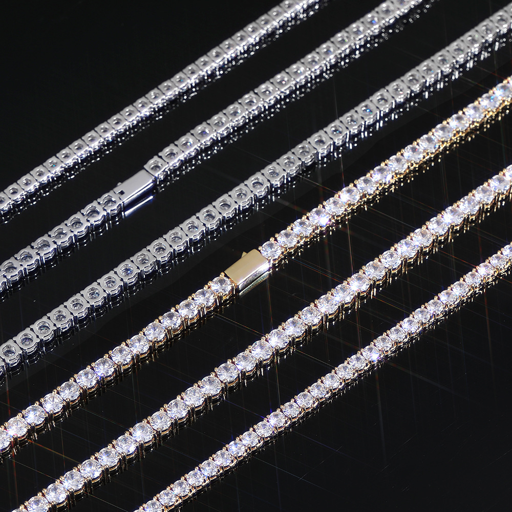 Hip Hop 5A CZ Diamonds Tennis Chain Necklace Bracelets Spring Chain Clasp 18K Real Gold Plated Jewelry