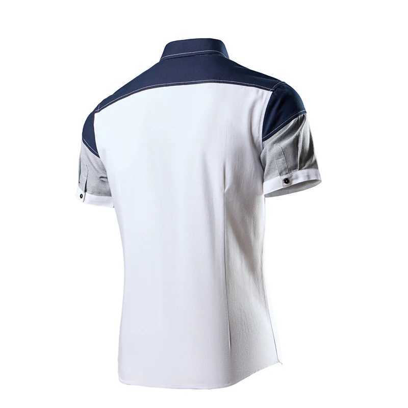 2025 New Mens Casual Color Blocking Fashion Shirt Blue White Available Asian Size M5XL J251017