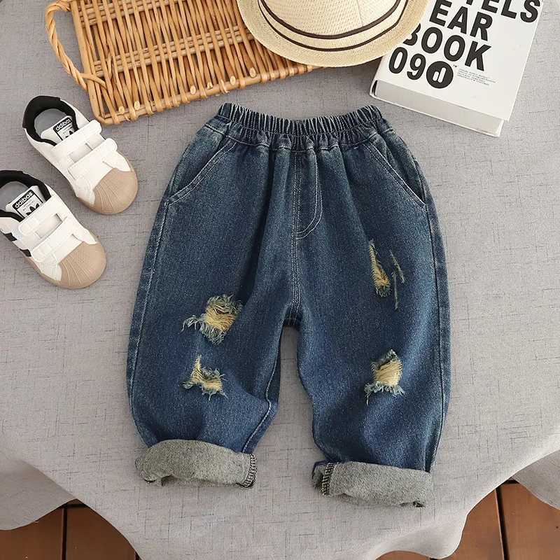 Fashion Kids spring autumn jeans Korean style ripped long pants for boys childrens autumn casual Denim pantsT251017