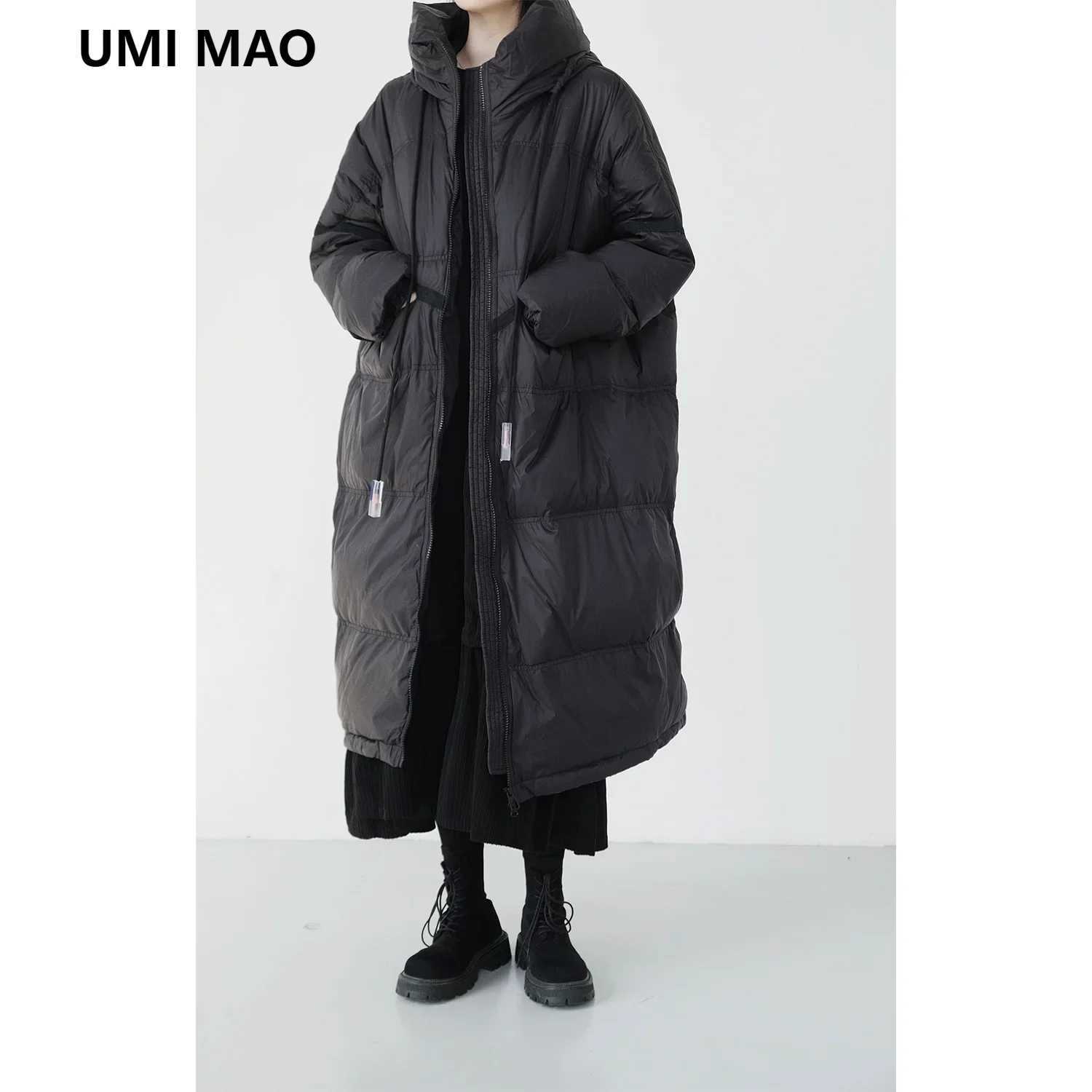 UMI MAO Heavy 90 White Duck Down Quilt Long Down Jacket Women Simple Warm Windproof Hooded Coat Femme Y2K W251016
