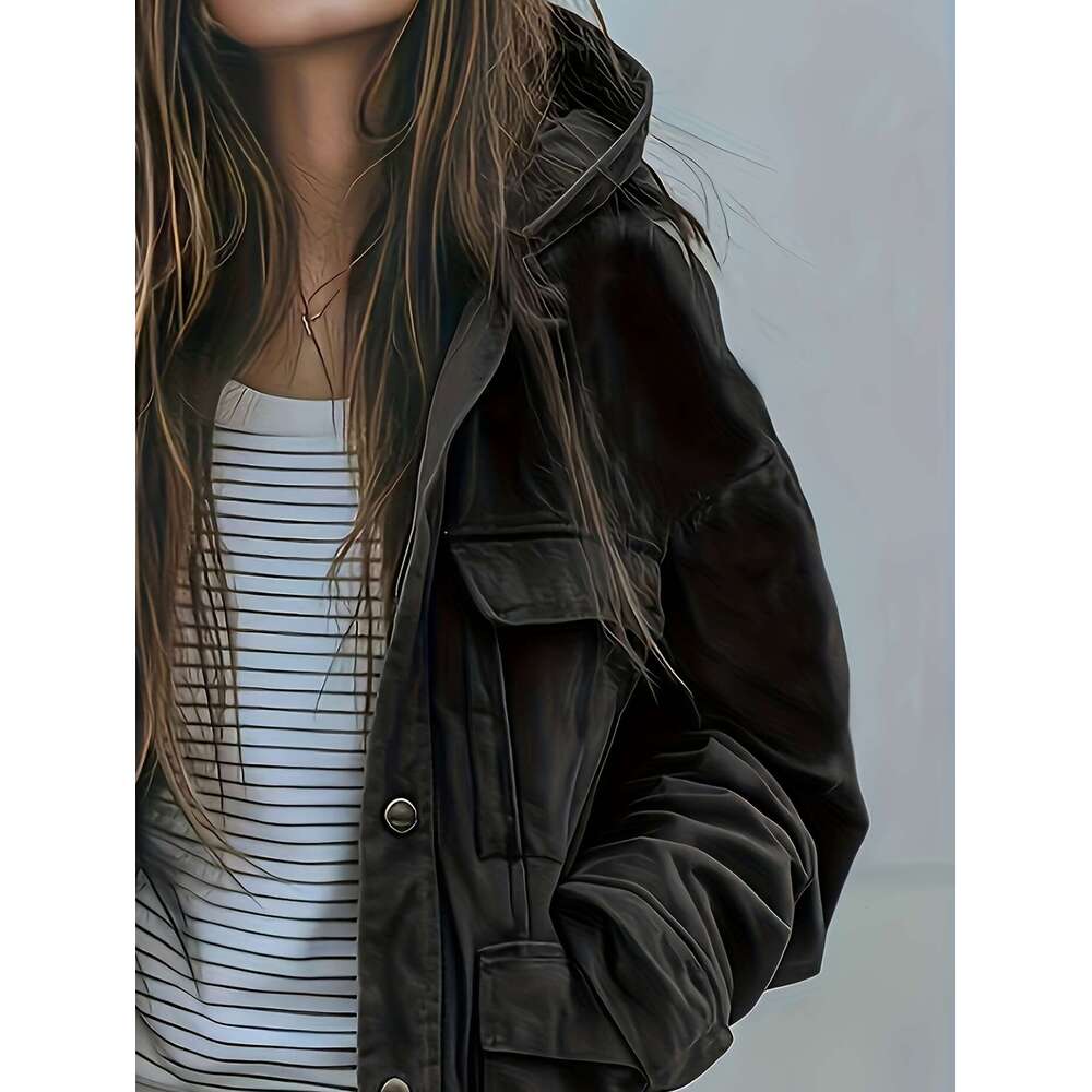 Men's Jackets Women's Heavyweight Style Hooded Jacket - All-Season Thickened Winter Coat, Multi-Pocket Olive Green Outerwear, Adjustable Bel