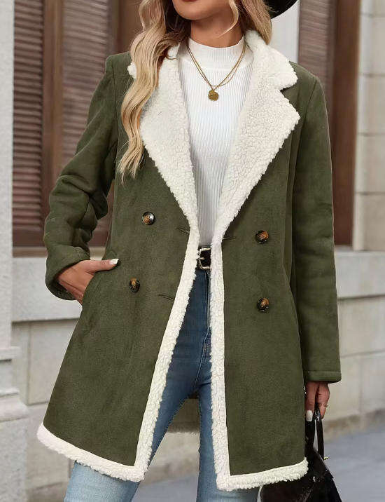 Autumn Winter New Suede Velvet Coat Fashion Casual Turn-Down Collar Mid-Length Warm Woolen Women's Overcoat B5