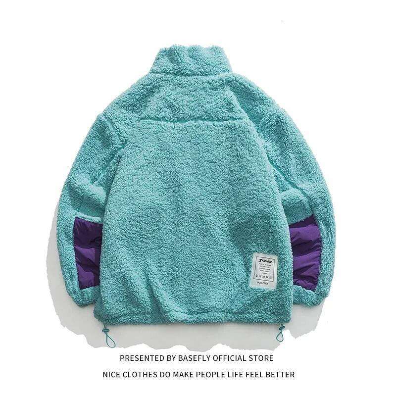 Chic Winter Thick Warm Patchwork Lambswool Sheep Fur Imitation Men Bomber Jacket Unisex Women Baseball Coat High Street Couple Down Cotton Jacket